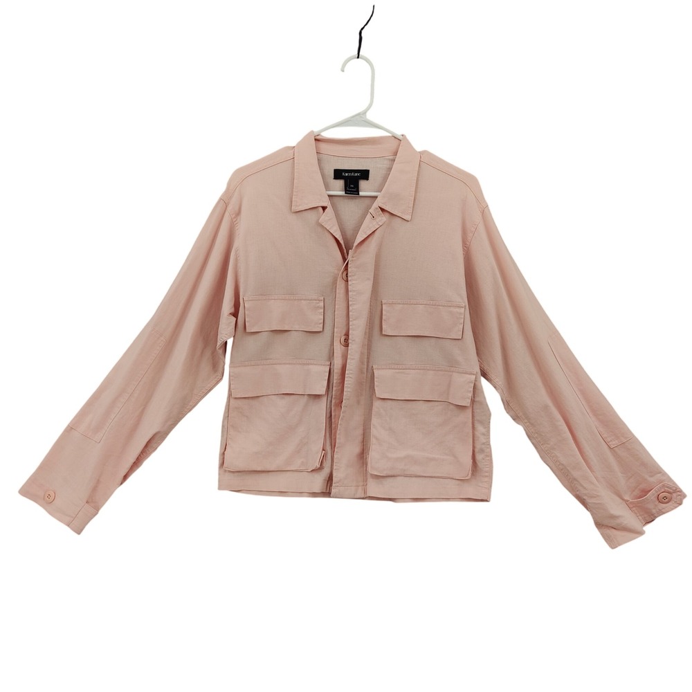 Karen Kane Womens Utility Gorpcore Linen Jacket XS Pink Cargo Safari Shacket